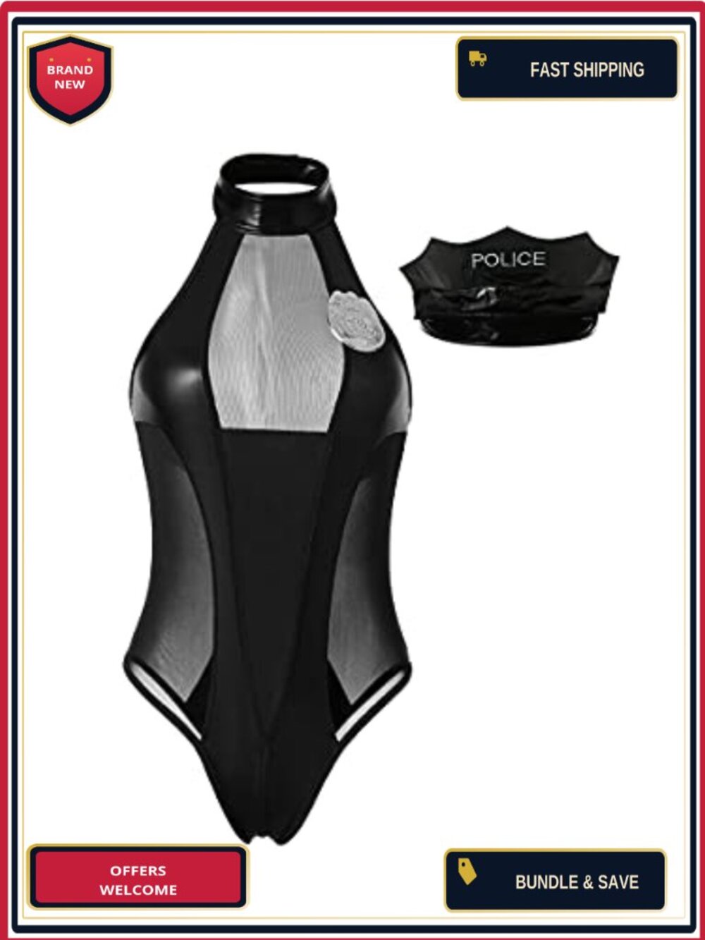 Sexy Police Officer Costume Mesh Teddy Bodysuit Cosplay Lingerie